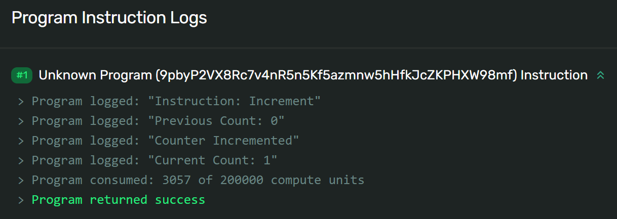 Screenshot of Increment Program Log