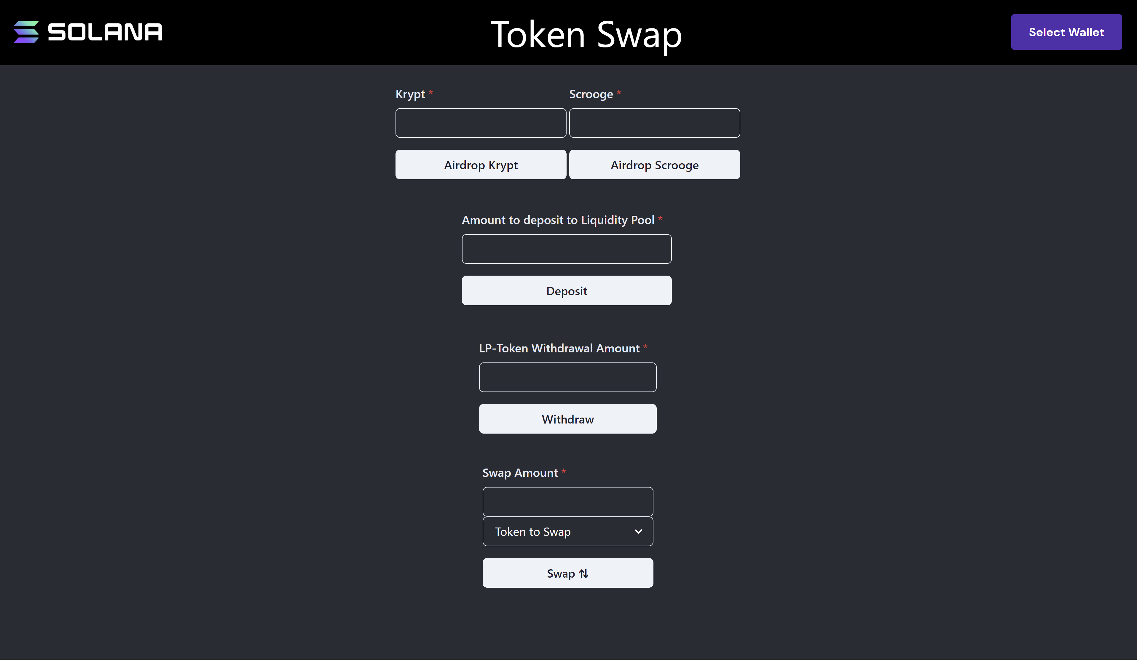 Screenshot of Token Swap Demo