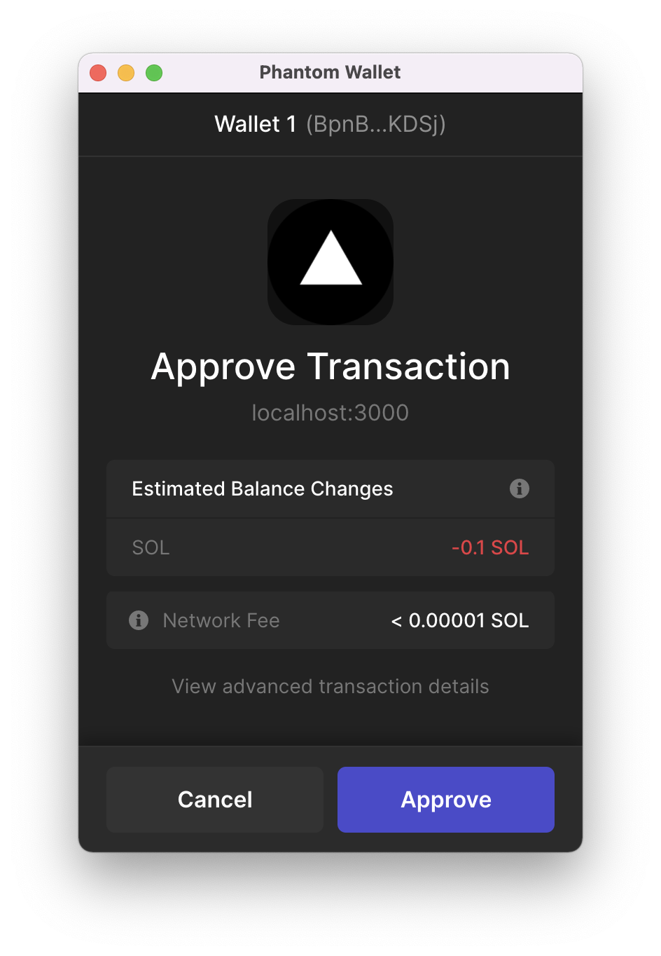 Screenshot of wallet transaction approval prompt